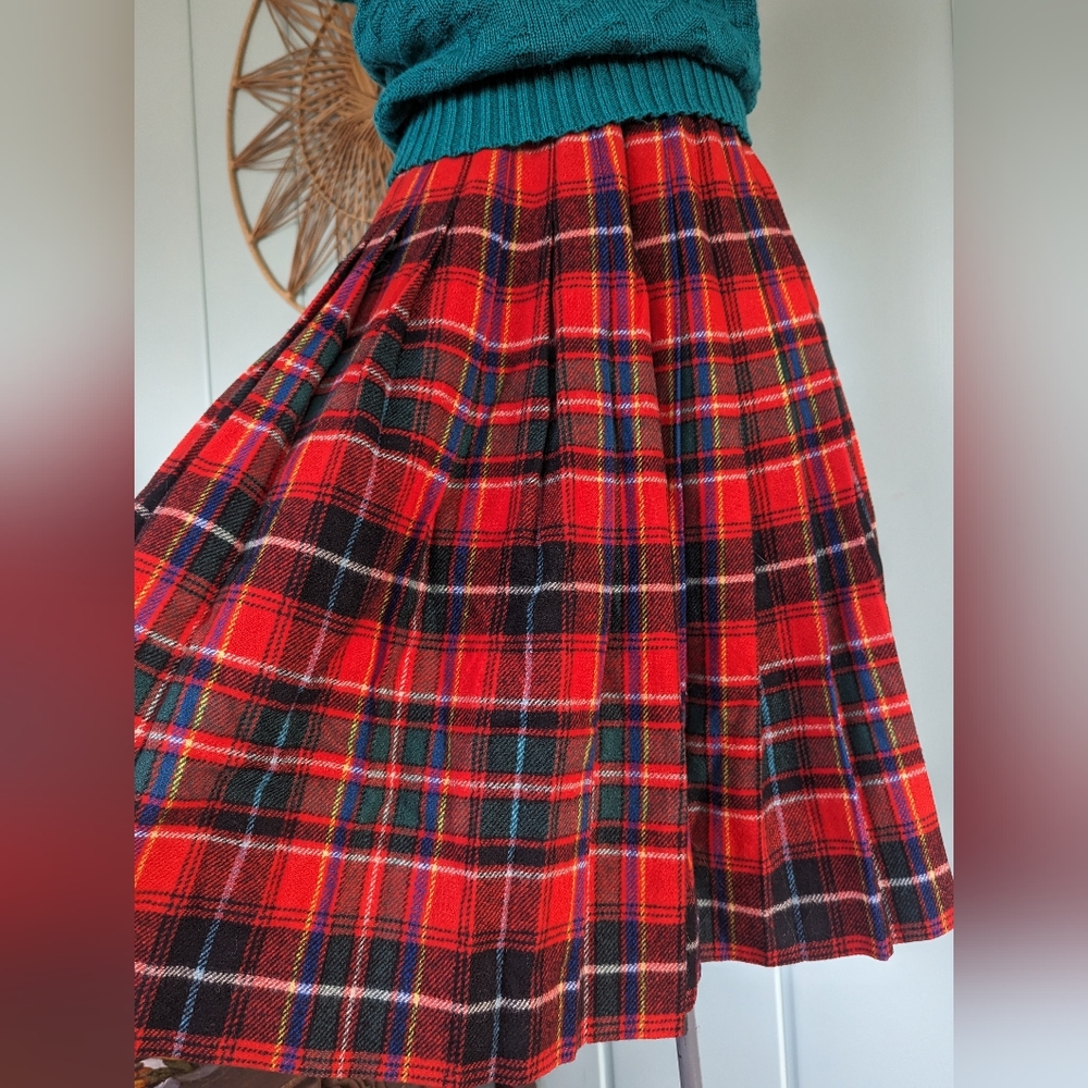 60s Tarton Plaid A-line Pleated Skirt
